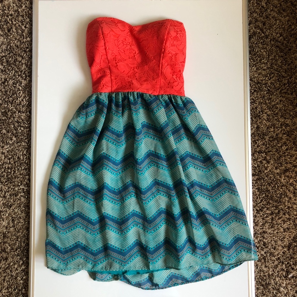 Coral & Blue Patterned Dress